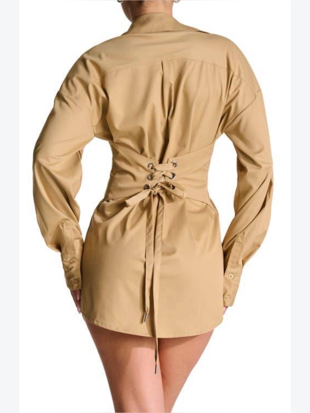 Naked Wardrobe S tan coreset hidden button woman classic button-down blouse